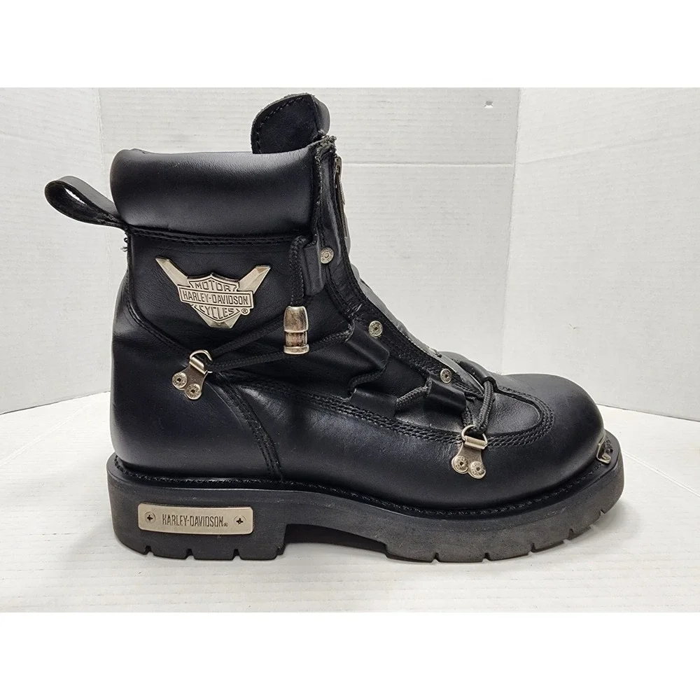 HARLEY DAVIDSON Mens 11 Leather BRAKE LIGHT Riding Boots Biker Moto D91680 BLACK